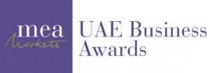 The meae business awards logo on a purple background.